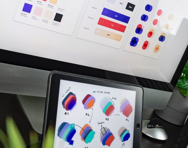 black iPad displaying color gradient